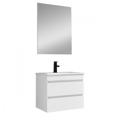 Mobilier de baie Cube 60 cm cu lavoar ceramic (2 sertare) și oglindă 60x80 cm vopsit &amp;icirc;n alb lucios foto
