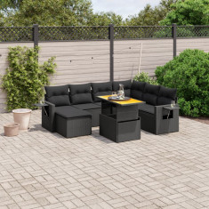 vidaXL Set mobilier de grădină cu perne, 8 piese, negru, poliratan