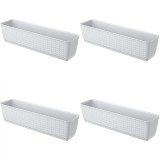 Set 4 jardiniere decorative, Prosperplast, imitatie ratan, alb, 59x15.4x14.2 cm