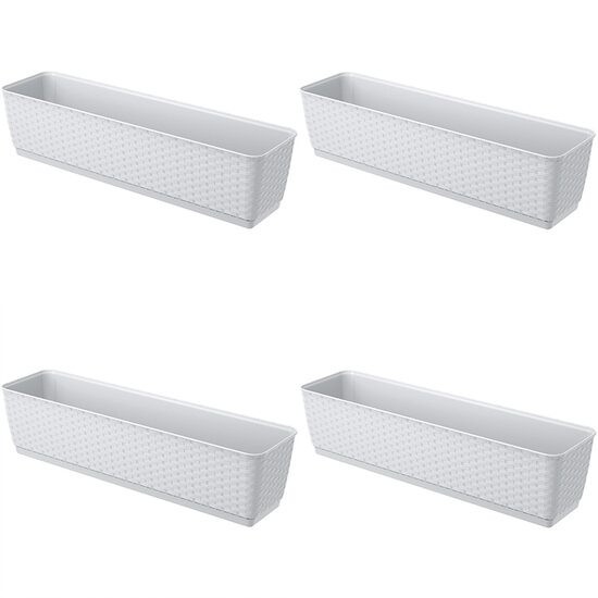 Set 4 jardiniere decorative, Prosperplast, imitatie ratan, alb, 59x15.4x14.2 cm GartenVIP DiyLine