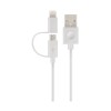 Cablu Date si Incarcare USB la Lightning - USB la MicroUSB Forever MFi, 2in1, 2A, 1m, Alb