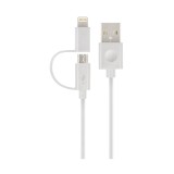 Cablu Date si Incarcare USB la Lightning - USB la MicroUSB Forever MFi, 2in1, 2A, 1m, Alb