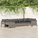 Set mobilier gradina vidaXL, 7 piese, poliratan gri, perne incluse, design modular, confortabil, max 110 kg/loc