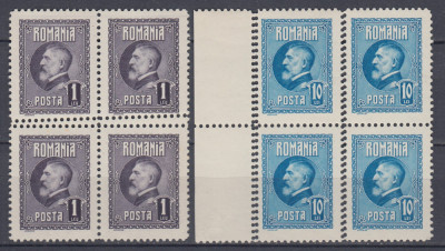 1926 LP 74 A 60 a ANIV. REGELE FERDINAND EROARE DANTELATURA BLOCURI DE 4 MNH foto