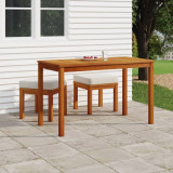 Set gradina Gossi, 3 piese, lemn acacia, cu perne crem, masa, 2 taburete. Ideal terasa/curte