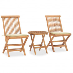 Set mobilier exterior pliabil cu perne 3 piese lemn masiv tec