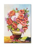 Cumpara ieftin Tablou pictat manual, Carafa cu maci imperiali si carte, 70x50cm pictura ulei pe panza, gata de agatat pe perete