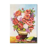 Tablou pictat manual, Carafa cu maci imperiali si carte, 70x50cm pictura ulei pe panza, gata de agatat pe perete