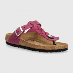 Birkenstock slapi de piele Gizeh Braided femei, culoarea roz, cu toc plat, 1024021