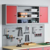 Set dulap unelte &amp; panou c&acirc;rlige de perete, 6 piese roșu metal