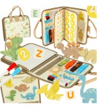 Tabla senzoriala Montessori, jucarie educativa portabila, model dinozaur, 30 &times; 23 &times; 3,5 cm