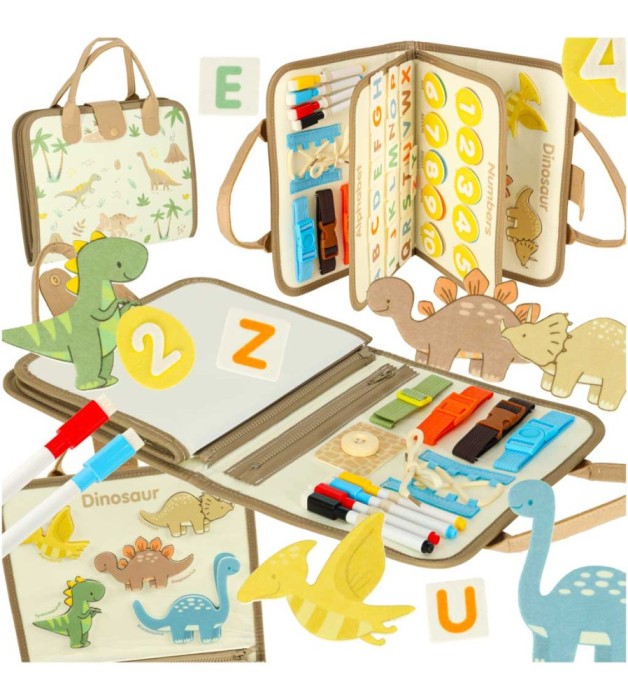 Tabla senzoriala Montessori, jucarie educativa portabila, model dinozaur, 30 &times; 23 &times; 3,5 cm