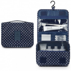 Organizator geanta pentru cosmetice, TRAVEL, 24x21cm, Albastru cu Alb