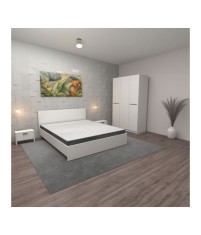 Dormitor Hera, 4 Piese, Pat , 2Noptiere, Dulap, Culoare Alb 180x200cm