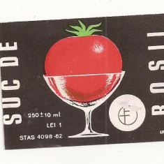 Eticheta , Ambalaj Fructus Timisoara, anii 70 - Suc de rosii - NEFOLOSIT,