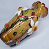 Vaza veche sticla masiva Murano, flori in relief - aprox. 5 kg