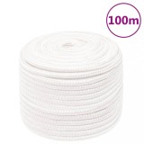 VidaXL Fr&acirc;nghie de barcă, alb complet, 12 mm, 100 m, polipropilenă