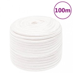 vidaXL Fr&acirc;nghie de barcă, alb complet, 12 mm, 100 m, polipropilenă 152566