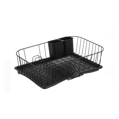Uscator vase metalic cu sistem de scurgere, 45 x 30.5 x 14 cm, Negru foto