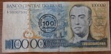 100 cruzados, supratipar pe 100000 cruzeiros, Brazilia