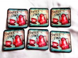 Set 6 Suporturi Pahar Cafea Ceainic Ceasca Rosii Decupaj Manual 9cm