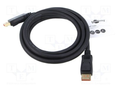 Cablu DisplayPort 2m Goobay, negru, mufă DisplayPort, ecran dublu, 8K, 16K, HDR foto