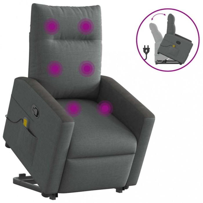 vidaXL Fotoliu de masaj rabatabil cu ridicare, gri &icirc;nchis, textil