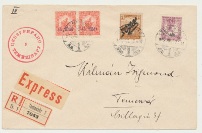 ROMANIA Ungaria 1919 4 timbre pe plic circulat cenzura ocupatia s&amp;acirc;rbă Timisoara foto