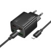 Incarcator Retea Cu Cablu Lightning HOCO N55, 20W, 3A, 2 x USB-A - 2 x USB-C, Negru, Apple