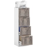 HOMCOM Cajonieră de Birou cu 4 Sertare &Icirc;ncuietoare 2 Chei Bare Suspendate pentru A4 Scrisoare 39,4x40x129 cm Alb și Lemn | Aosom Romania