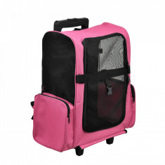 2 in 1 rucsac si geanta transport pe roti (troler) pentru animalele mici , roz foto