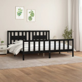 Cadru de pat cu tablie, negru, 200x200 cm, lemn masiv de pin GartenMobel Dekor, vidaXL