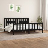 Cadru Pat Gossi Negru 200x200 cm Lemn Masiv Pin cu Tablie