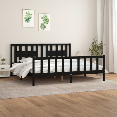 Cadru de pat cu tablie, negru, 200x200 cm, lemn masiv de pin GartenMobel Dekor foto