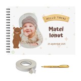 Set Album foto/ Guestbook botez sau mot, baiat cu poza, format A4 landscape, pix si dublu adeziv inclus, accesoriu nunta
