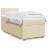 VidaXL Pat box spring cu saltea, crem, 90x190 cm, textil