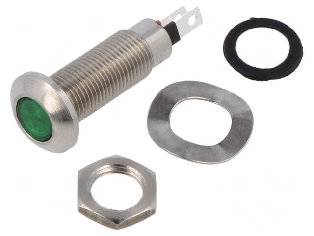 Lampă LED verde plată 3,2VDC IP67 &Oslash;8,1mm