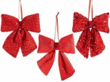 Set 3 ornamente brad Craciun Fundite textil rosu cm 18 x 22 H