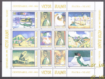 ROMANIA 2003 LP 1613 - Centenarul Victor Brauner - bloc de 12 MNH, perfect foto