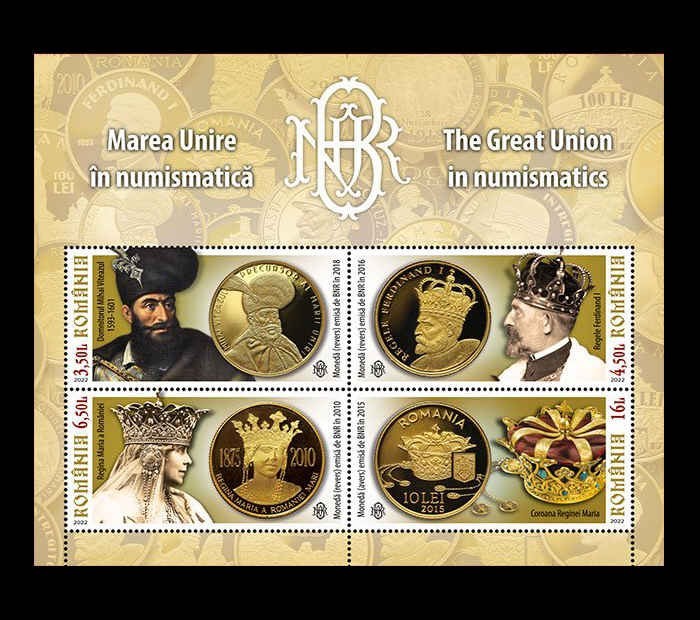 ✅RO 2022 ,LP 2396 a ,&quot;Marea Unire &icirc;n numismatică &quot;, colita ,MNH