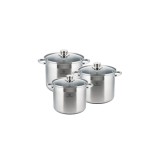 Set 3 oale din inox, cu capac sticla, 5.6l, 7.2l, 9l, KingHoff