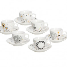 Set 6 cesti de cafea cu farfurie Iris Goldy, Tognana Porcellane, 80 ml, portelan New Bone China, multicolor