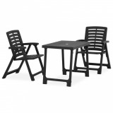 Set mobilier bistro pliabil, 3 piese, gri, plastic