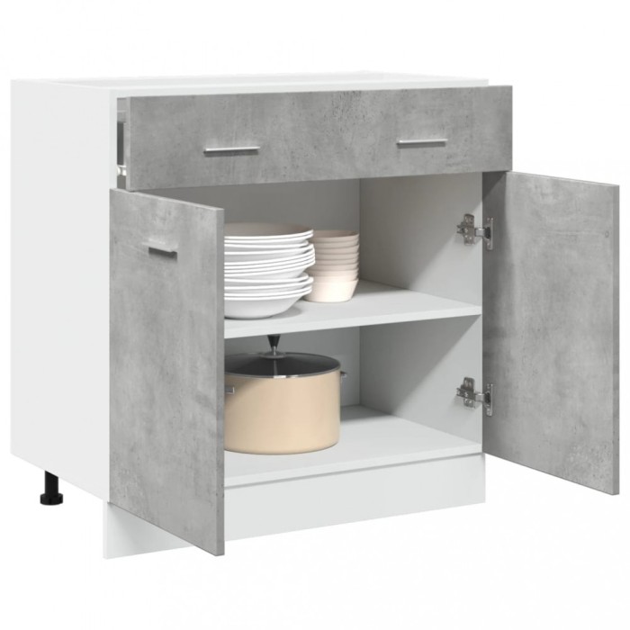 Gossi dulap inferior cu sertar, gri beton, 80 x 46 x 81,5 cm, pal