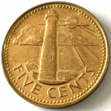 BARBADOS 5 cents 1980,( Special Uncirculated - TIRAJ 649.), FOARTE RARA, America de Nord, Bronz