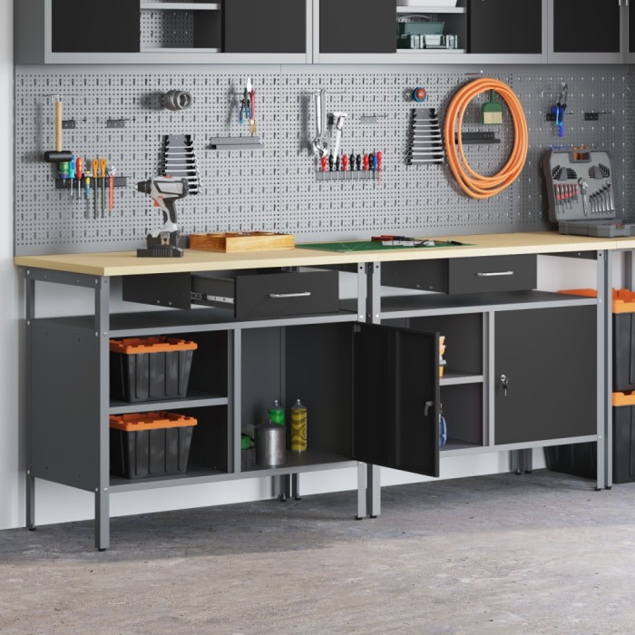 vidaXL Set banc de lucru, 2 piese, negru, oțel