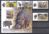 Angola 2019 - Hipopotani, Serie cu Tapsuri + Colita, MNH