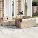 VidaXL Set canapele grădină perne 11 piese bej, poliratan/lemn acacia 3327537