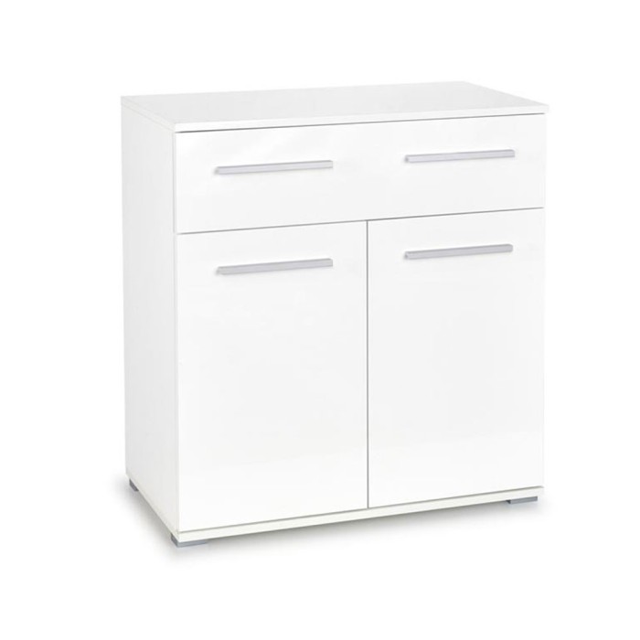 Comoda dormitor HM Lima KM1, Pal Melaminat, cu 2 usi, un sertar, cant ABS, alb