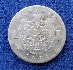 1 Leu 1881 Regele Carol I Romania - Moneda din argint foto